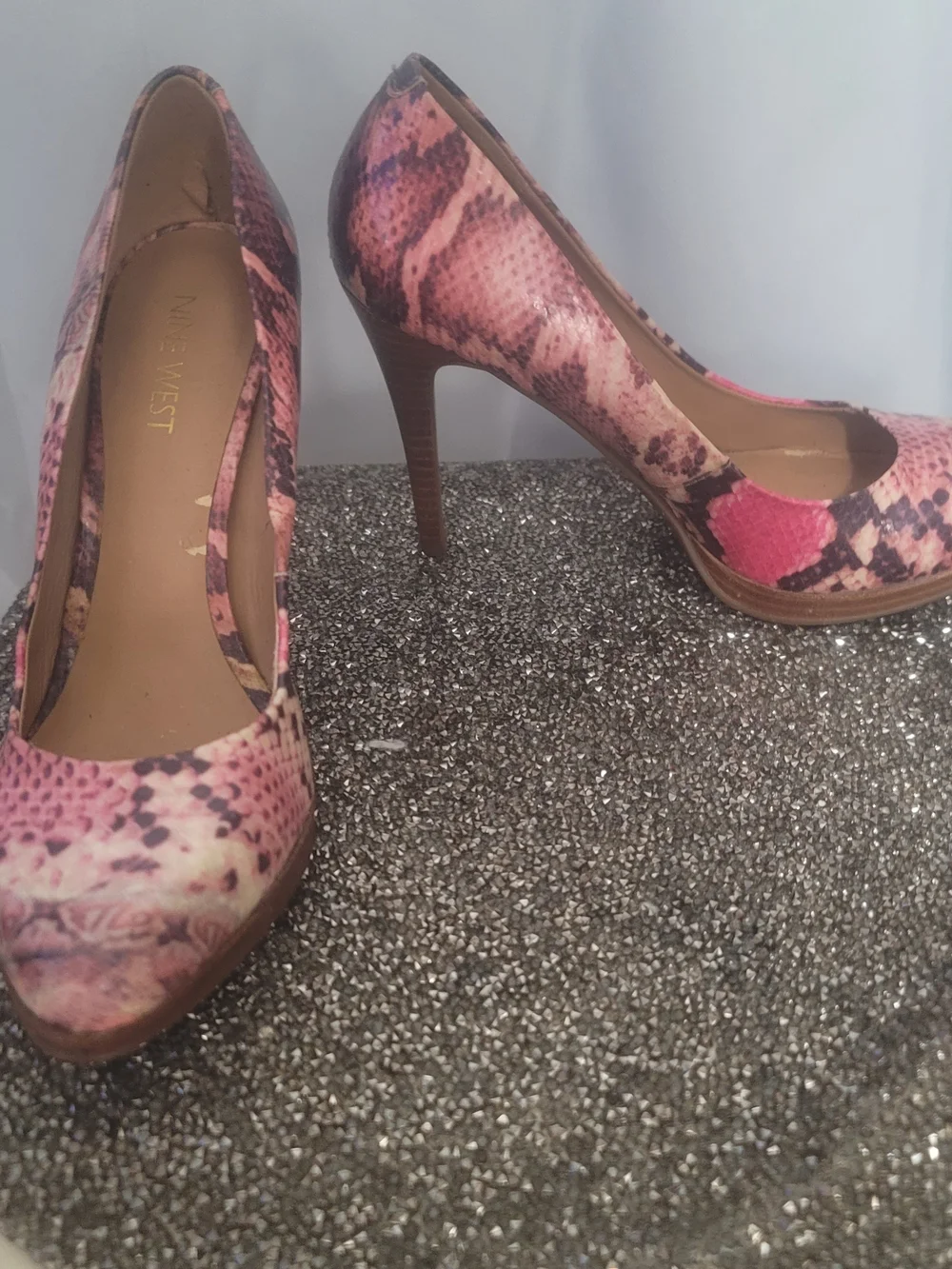 Nine West Pink Snake-Print Stiletto Pumps